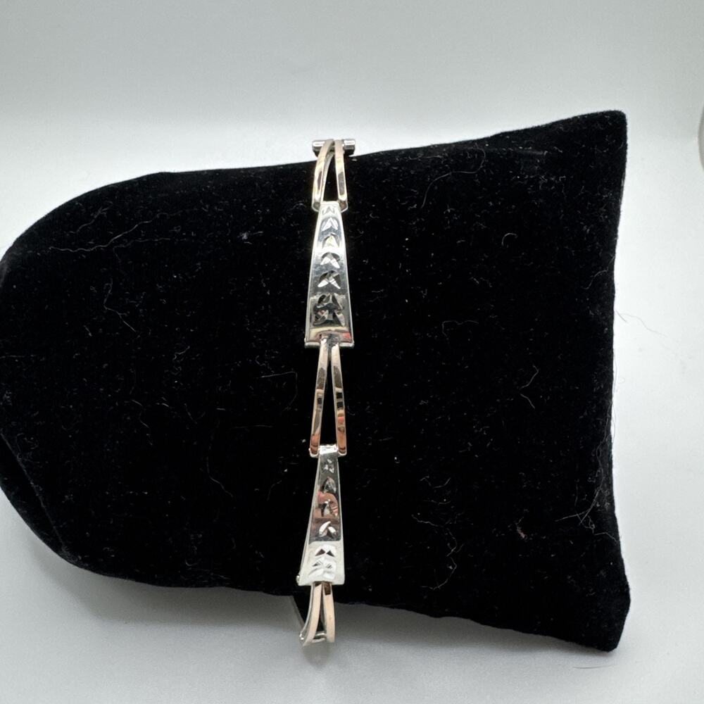 Designer Peruvian Sterling Silver 950 and 18K Gold Inlay Bracelet - 7.5”